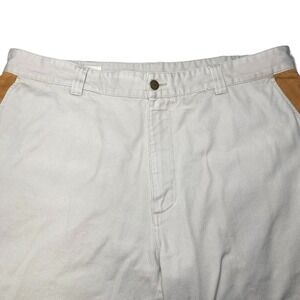 Orvis Zambezi Pants 38 (39x32) Flat Front Cotton Twill Beige Leather Trim Safari